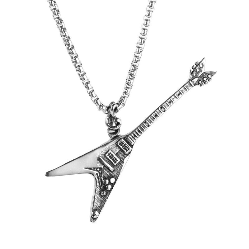 PAMTIER Men's Stainless Steel Retro Electric Guitar Pendant Punk Necklace with Chain - Image 1